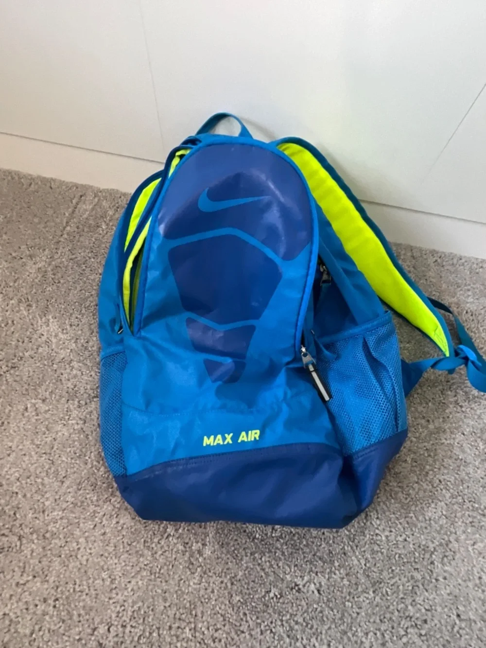 Nike Max Air Nylon Backpack Royal Blue Neon Yellow Large Multi Pocket GC